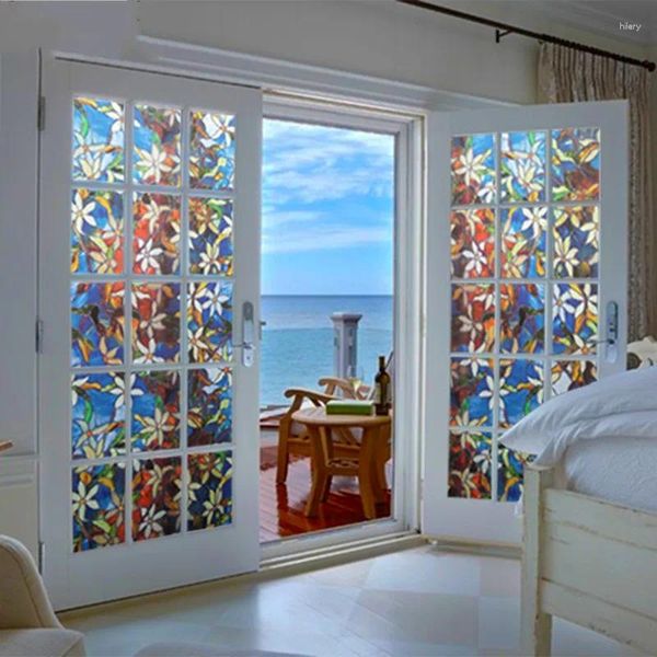 Adesivi per finestre 2 m Long American in stile americano moderno Magnolia Flower Glass Balcony Porta scorrevole Film glassata Film 3D Opaca Privacy