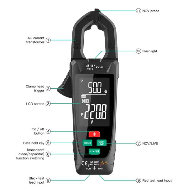 Mastfuyi Digital Clamp Meter 9999 Подсчет напряжения переменного тока зажима True RMS Auto Drange Tempacitance Ohm Hz Ammeter Pliers Pliers