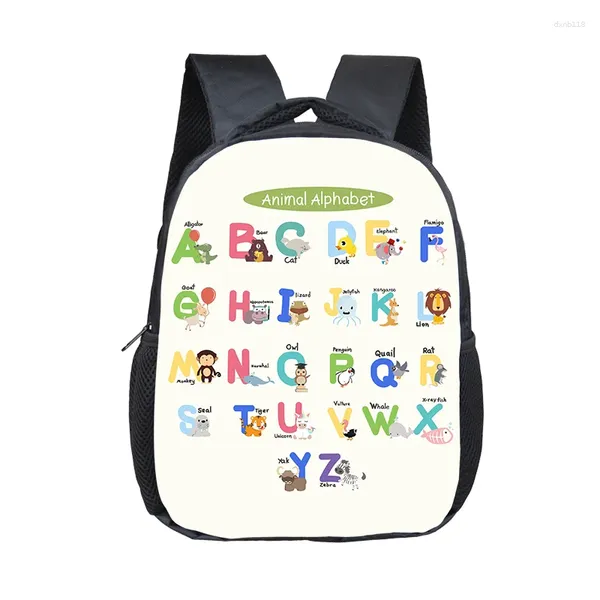 Schulbeutel Alphabet 26 Buchstaben Print Rucksack Cartoon Animal Schoolbags für Kinder Jungen Teen A-Z Brief Kindergärten Büchertaschen Geschenk 16 Zoll