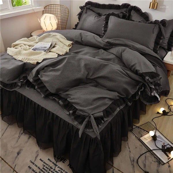 Bedding Sets Black Lace Conjunto de colaboração Princesa Princess Passagem Fronha feminina Salia de cama Luxury 2024