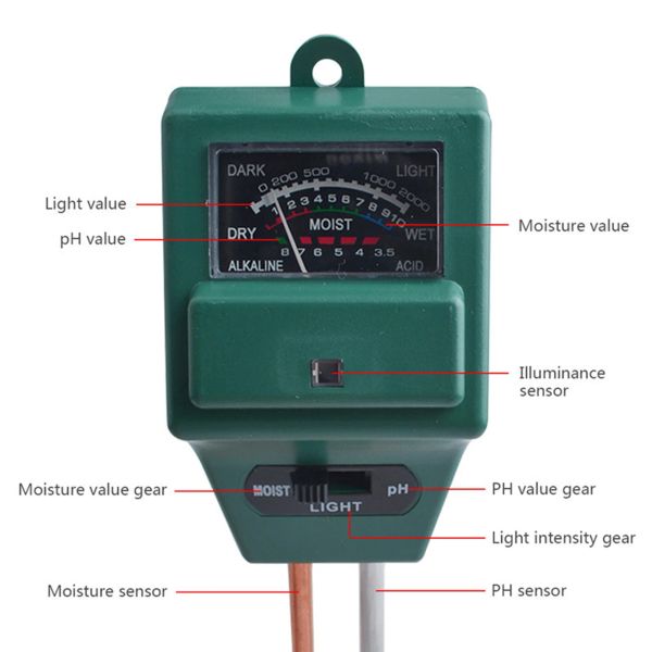 PH Tester misuratore del terreno umidità umidità metro luce solare monitor monitorare idroponica giardino floreale pianta acidità igrometro 3 in 1