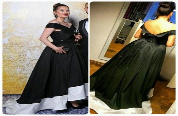 Preto plus size tamanho branco preto celebridade vestidos de noite longa fora do ombro de tafetá, vestidos de noite sem nascões do tornozelo