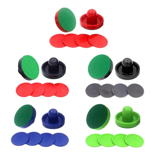 Air Hockey Pushers e Pucks de hóquei aéreo, 96mm de lida com os empurristas para o jogo de hóquei no ar 2 empurradores, 4 pucks e 2 almofadas verdes