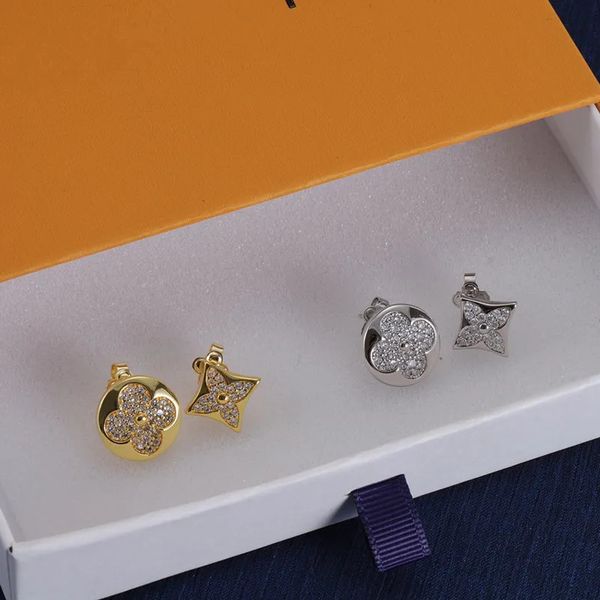 Orecchini a bobina placcata in argento oro Diamond Flower Eleganti stalloni per le orecchie di lusso per le orecchie per donne Hip Hop Hop Gioielli di alta qualità Regalo per vacanza no Box