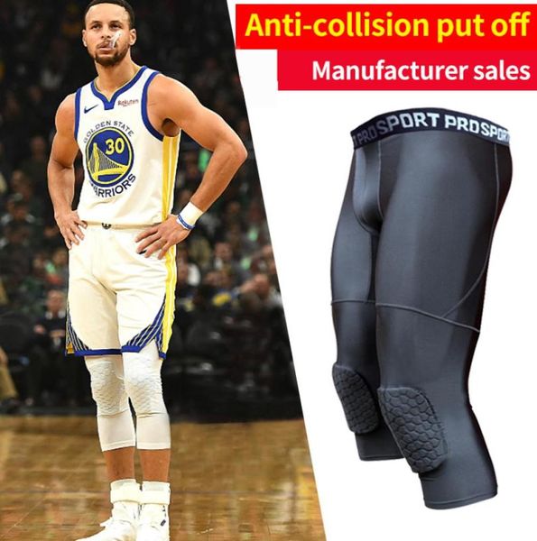 Calças de calças acolchoadas de basquete MEN039S com joelheiras para homens 34 meias de compressão Treinamento de cinto de cintura5555847