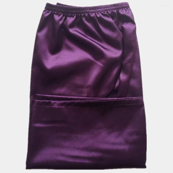 Menas de dormir para casa de dormir de seda cetim shorts shorts para homens calças de pijama de roupas de noite disponíveis em vinho roxo de vinho vermelho cinza e azul tons