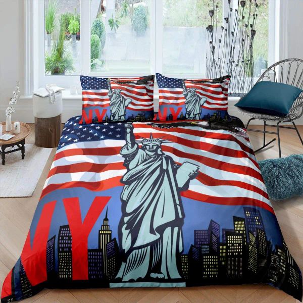 Estátua de Liberty Duvet Capa mundialmente famosa de camas de construção para meninos meninas adultos de Nova York Landmark Printed Ediceter Cover