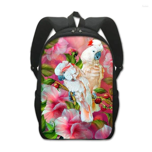 Bolsas escolares pássaros florais impressão mochila masculino homem fofo beija -flor papagaio para crianças bookbag laptop Daypack Travel Rucks macks presente