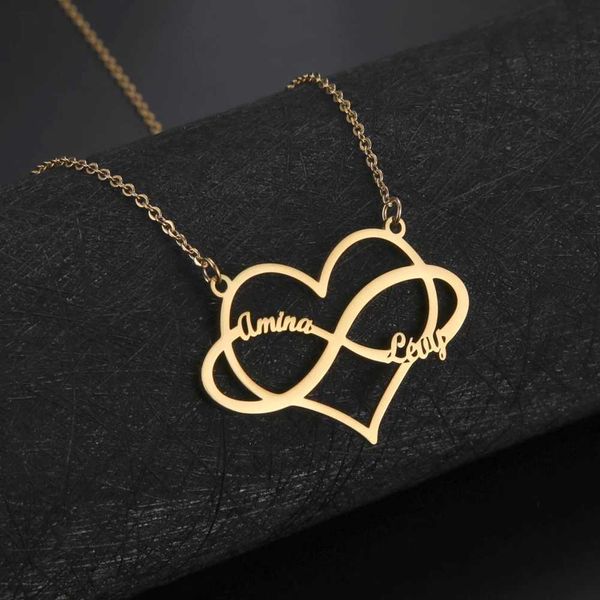 Подвесные ожерелья FishHook Infinity Персонализированное ожерелье название сердца в форме индивидуальной сети семейная детская детская подарок Q