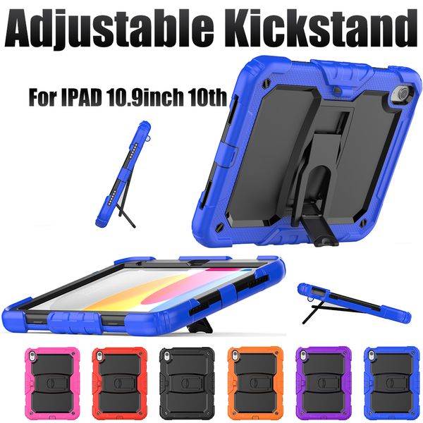 Für das iPad 10,9 Zoll Case Case Case Messable Kickstand Tablet Cover Silicon PC Hybrid Rugged Schockdorgender Kinder sichere Koffer mit Schultergurt+Bildschirm Beschützer PET -Film