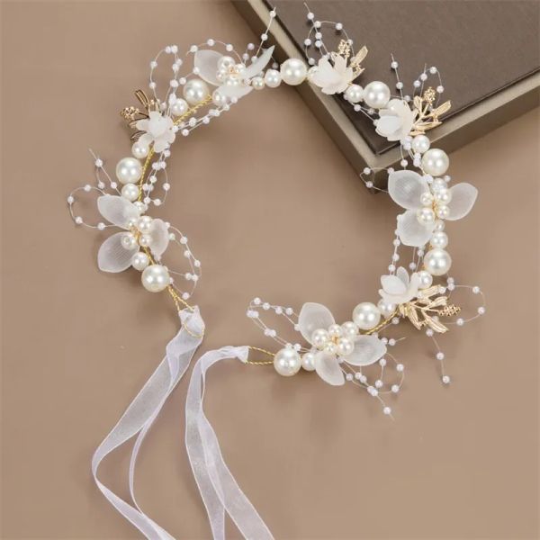 Spring Bohemian Girls Bridal Pearl Hair Kopfschmuck Blumenkranz Braut Girlandenkopf Hoop Stirnbänder Haarschmuck Hochzeit Geschenke