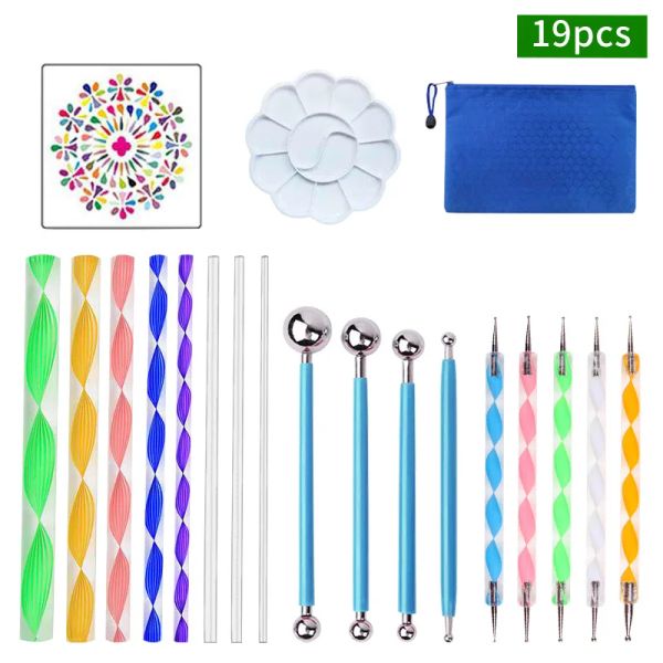 Doting-Werkzeuge Malerei Werkzeuge Multi-Stil-Nagel-Werkzeug Malerei Schablonen Zeichnen Stift DIY Stone Präge Zeichnungskunst Kit