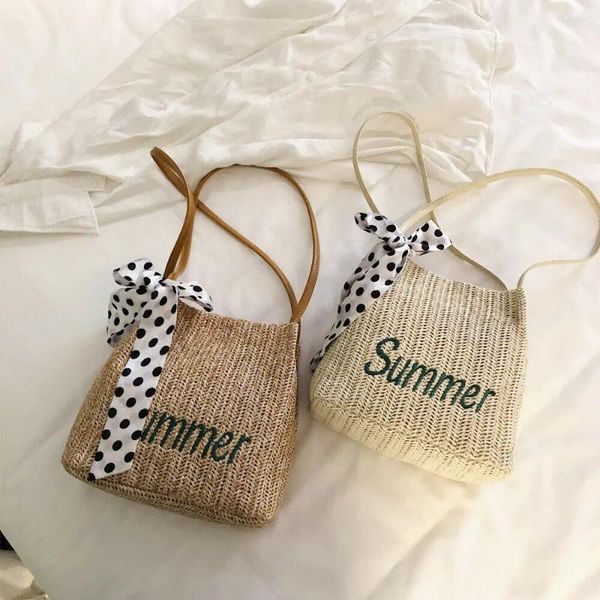 Bolsas de ombro senhoras Carta de verão Bolsas femininas Bolsa de palha feminina Bolsa de bolsa de tecido Crossbody Boho Beach