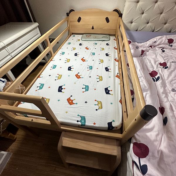 Nordic Massivholz Kinderbetten Spleiß großes extra breites Bett für Kindermöbel Jungen und Mädchen Heimat Single Kinder Bett