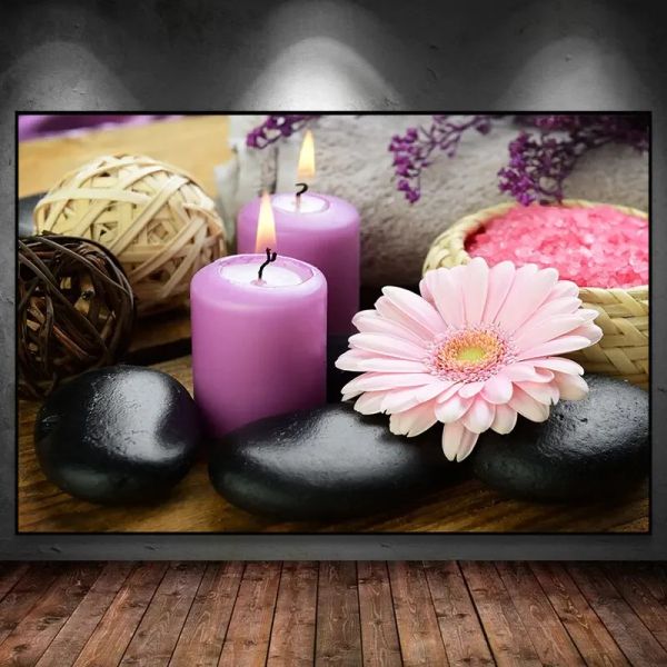 Candle Spa Zen Stein Orchidee Blumenplakat Leinwand Male Poster für Wohnkultur Wohnzimmer Wandkunst für Schlafzimmer