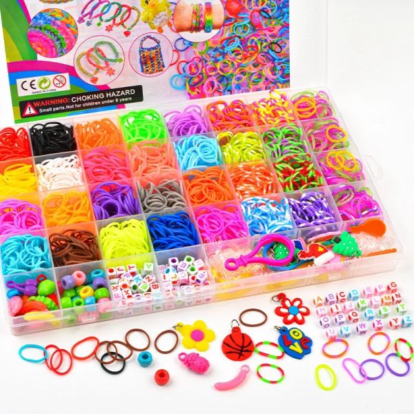 Творческие красочные полосы ткацкого станка устанавливают радужные браслеты набор Diy резиновая лента