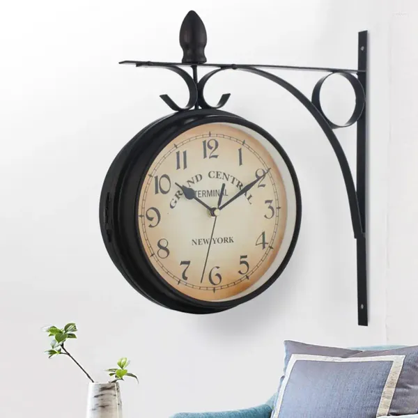 Wanduhren Vintage-Uhr mit Eisenregal Europa doppelseitig Wohnzimmer Schlafzimmer Innenräume Digital Analog Home Dekoration