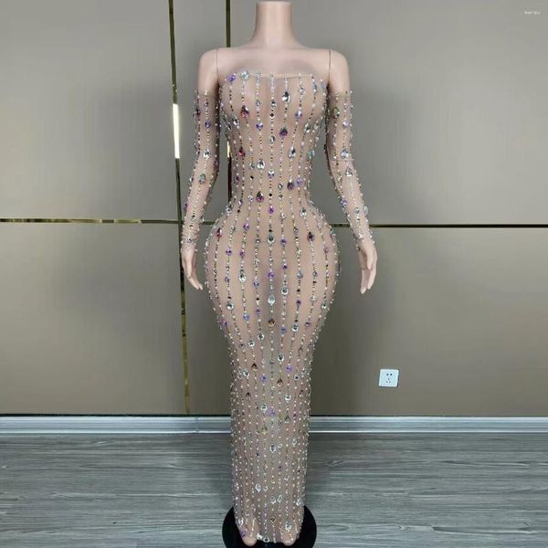 Abiti casual di lusso strass di strass sexy con fodera senza spalline abito da sera per esibizioni da sera da sera da sera