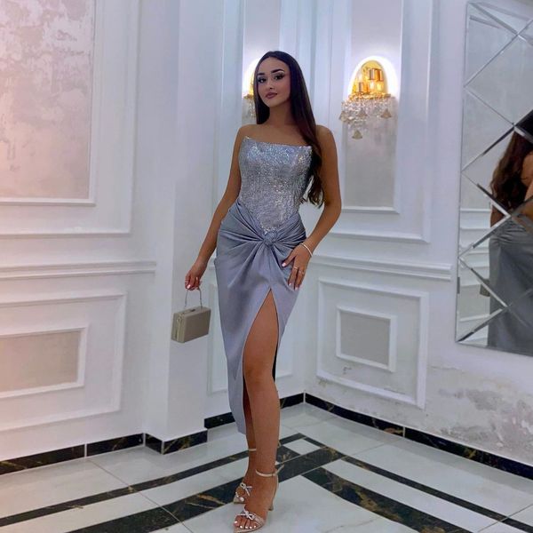 Naher Araber Araber Mermaid Prom Kleid 2024 Pailletten trägerloser Seiten Split sexy Abendkleider formelle Partykleider Vestidos de Gala