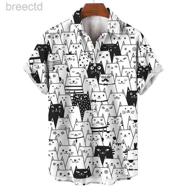 Herren lässige Hemden Herren Hawaiian Kragenhemd 3d Druck kurzärmelige Katze Cascone für Männer Vintage Kleidung Harajuku Blumenbluse 240409