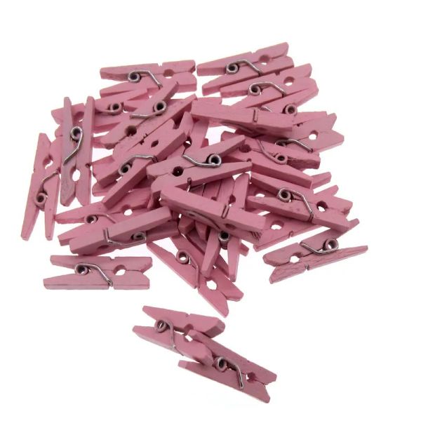 50pcs pequenos 2,5cm azul rosa clipes de madeira natura