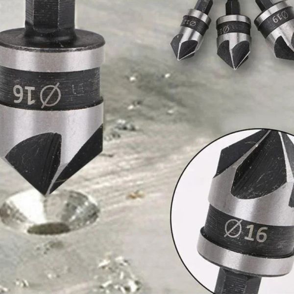 Nuovo 3/1 pezzi gambo esagonale da 90 gradi Black Five Blade Champler 12/16/19MM Contarsink Drill Foro Woodworking Strumento Strumento Strumento Strumento