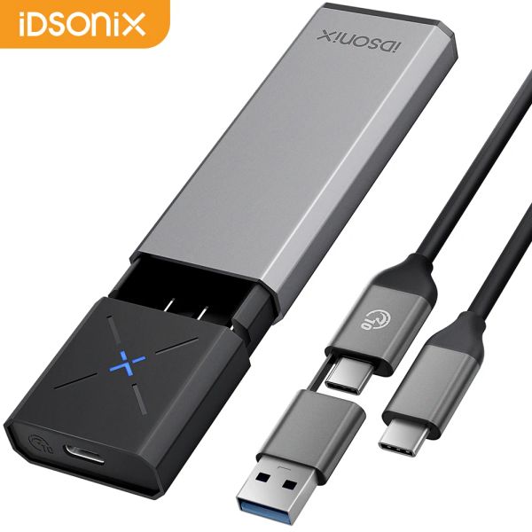 Gabinete idsonix m.2 nvme sata ssd case USB C 3.2 10Gbps NVME PCIE e 5GBPS SATA AHCI armazenamento de gabinete do disco rígido externo para laptop
