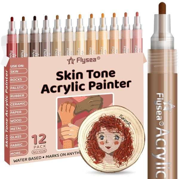 12 cores Tons de pele canetas de tinta acrílica, marcadores de tinta de ponta média de 3,0 mm para madeira, vidro, tecido, rochas pintando canetas de tinta