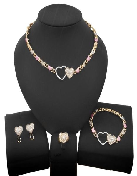 Double Love Hug and Kiss xoxo kolye benzer mücevher seti moda dolu altın gül küçük kız çocuk mücevher setleri x01794972380