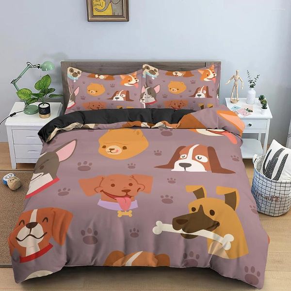 Bedding Sets Captoon Dog Pattern Duvet Capa para adolescentes Kids Consolador de conjunto de conjuntos de king mole com travesseiro 2/3pcs