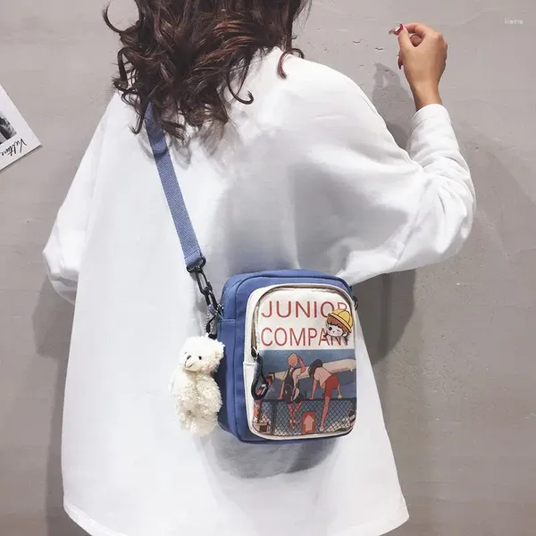 Umhängetaschen weiblich 2024 Harajuku Student Messenger Bag Koreanische Cartoon Frauen kleine Quadratbagcute Japanische Leinwand