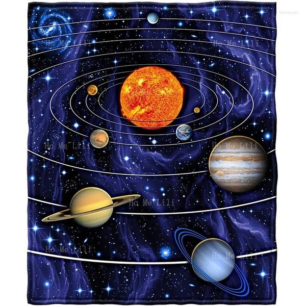 Cobertores Galaxy Solar System Padrão super macio de flanela quentes para adultos Campo de viagens para jovens em casa aplicável