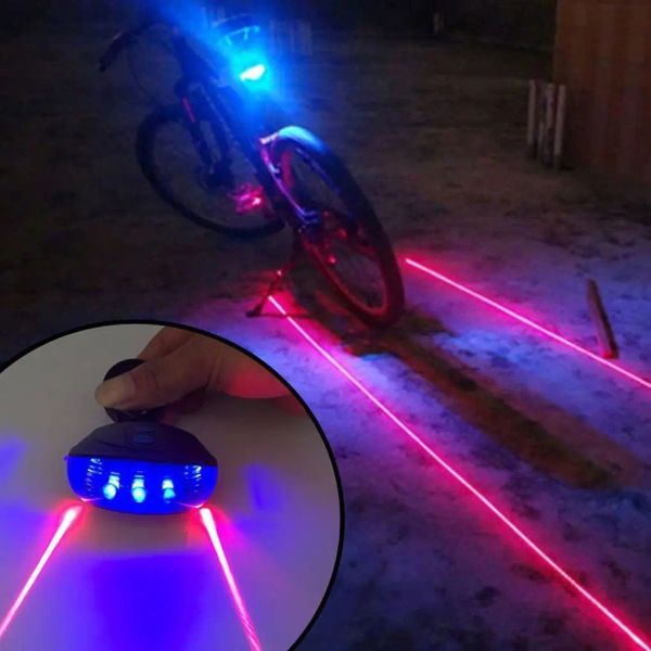 Caldo!1pc/2 pcs Bicycle Bike Warse di sicurezza LED LED Luci Laser Laser Lampada Lampada Lampada Luce Piccolo Ciclo posteriore 5 LED+2 Laser