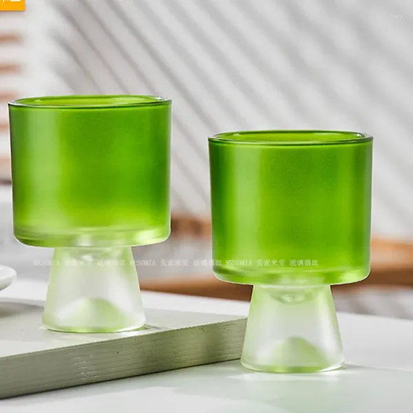 Titulares de vela Vidro de vidro verde Copo de água gelada bebida café café