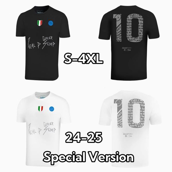 S-4XL 24/25 Napoli Futbol Formaları Co Markalı Stiller Geolier Sanremo Özel Baskı Erkek Üniformaları Jersey Man Futbol Gömlek 2024 2025 Fan Versiyonu