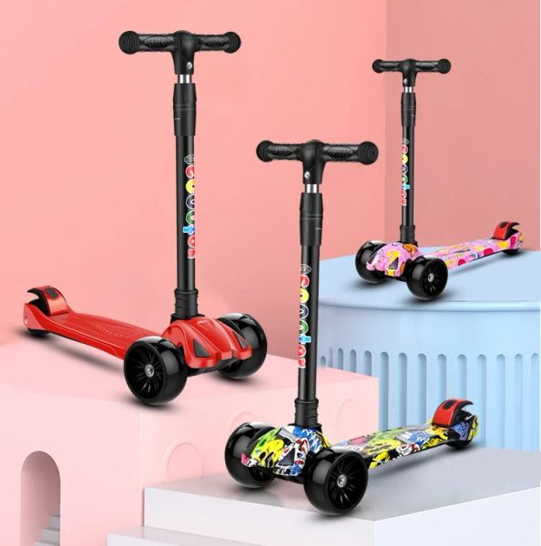 Crianças Scooter 3 Wheelscooter com rodas de flash scooter de chute por 3-12 anos crianças de altura ajustável Scooter dobrável