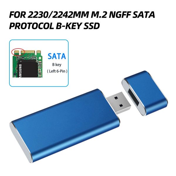 Gabinete M.2 NGFF para USB3.0 Adaptador SSD externo 1TB SSD Caixa Support UASP Plug e Paly CompatibibleUSB1.1/2.0 para 2230/2242 M.2 BKEY SSD