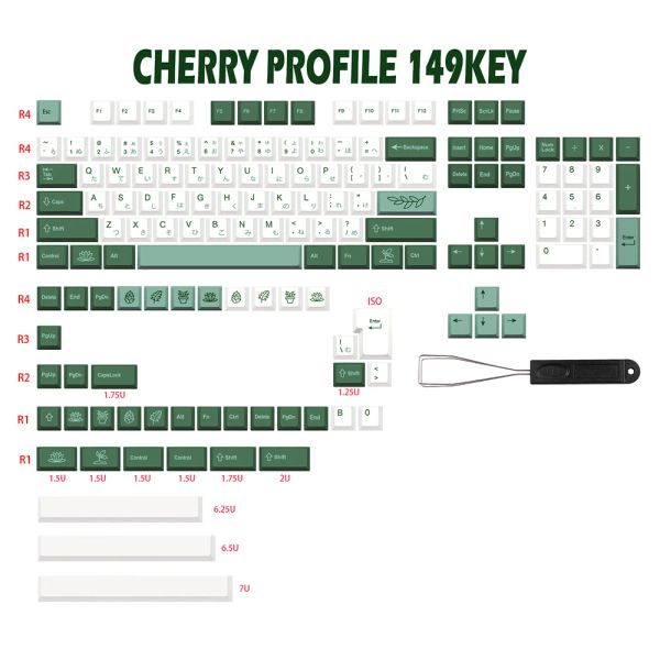 Accessoires Gmkkey Botanical Keycap PBT Kirschprofil Deutsches französisches Spanien -ISO -Farbstoff -Sub -Schlüsselkaps für TKL GK61 GMMK Pro 7U Aery Keyboard Cap