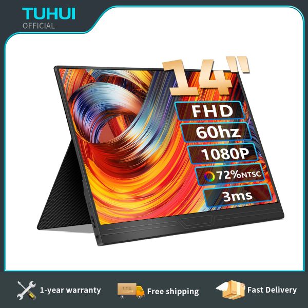 Мониторы Tuhui 14inch 15,6 -дюймового портативного монитора Home Office USB Type C Minihdmi 1080p FHD IPS IPS Игровой экран для ноутбука PS4 Switch Switch