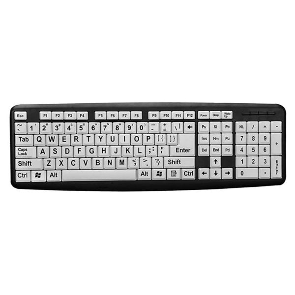 Teclados 107 key USB Wired Print Print White Teclado Black Letter Teclado para idosos idosos projetados para pessoas com deficiência visual