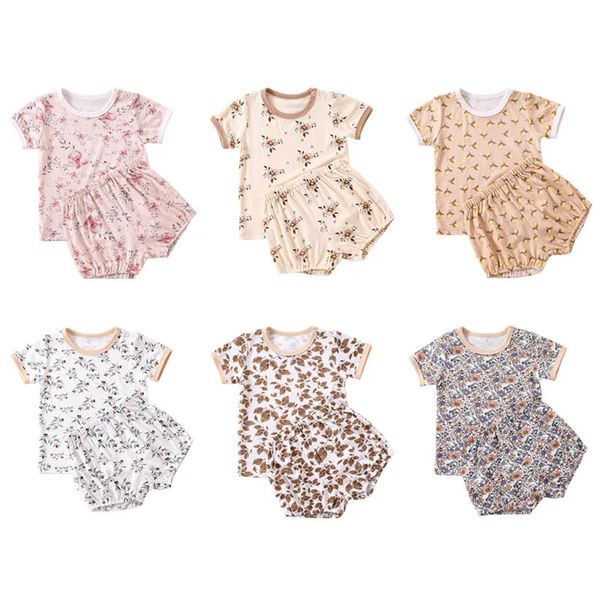 2pcs Sommerbabykleidung Blumensets Kurzarmanzug T -Shirts und Hosen Jungen Mädchen Anzüge Baumwollmode Weiche Outfits 240407