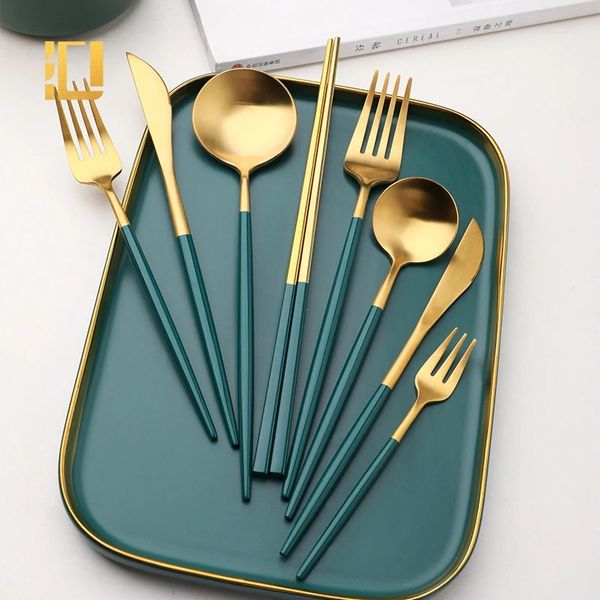 Talheres de luxo Conjunto de utensílios dourados conjunto de utensílios de aço inoxidável conjunto de tableware