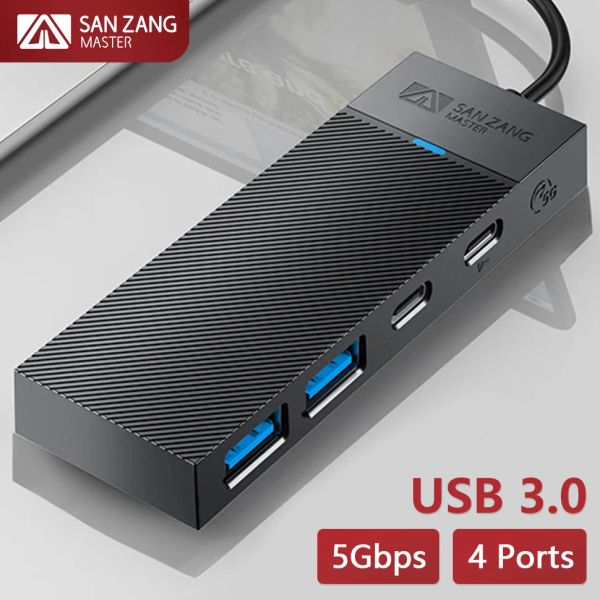 Hubs sanzang múltiplo 4 porta USB 3.0 Hub tipo C Adaptador de doca de divisor de cubo 5 Gbps Multi USB A Plug Dockking Station for PC laptop