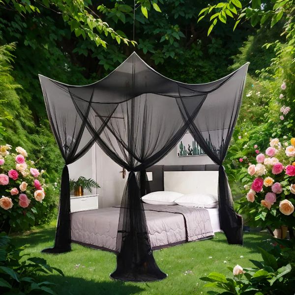 Lussuoso decorativo per camere da letto a quattro porte a quattro porte Mosquito Canopiale-King/Queen Double Size, Sexy Black Rete di alta qualità