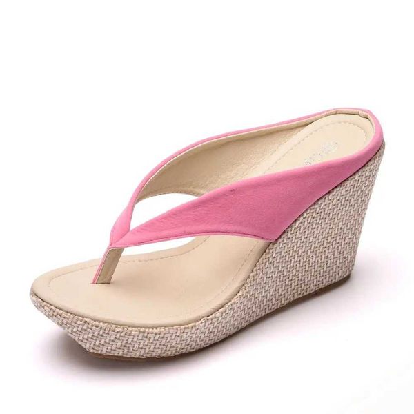 Sapatos de vestido Cristal Queen Platform Wedges Flip Flip Saltos altos chinelos sandálias de praia branca bohemia H240409 Y2Q4