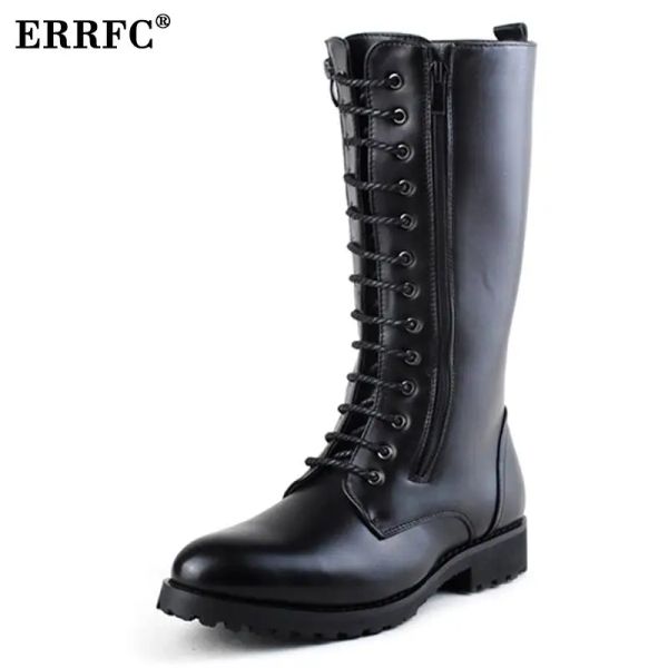 Botas Errfc Hot Selling Mens Black Fashion Boots New Double Zip Lace Up Cowboy Motorcycle Knee High Trending Leisure Shoes Tamanho 3844