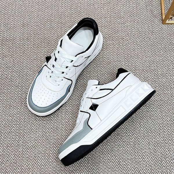 2024 Neue Modedesigner Runway White Grey Casual Schuhe für Männer und Frauen Schnürlüftung Komfort All-Match Leder Splice Flat Schuhe DD0406H 38-44 7