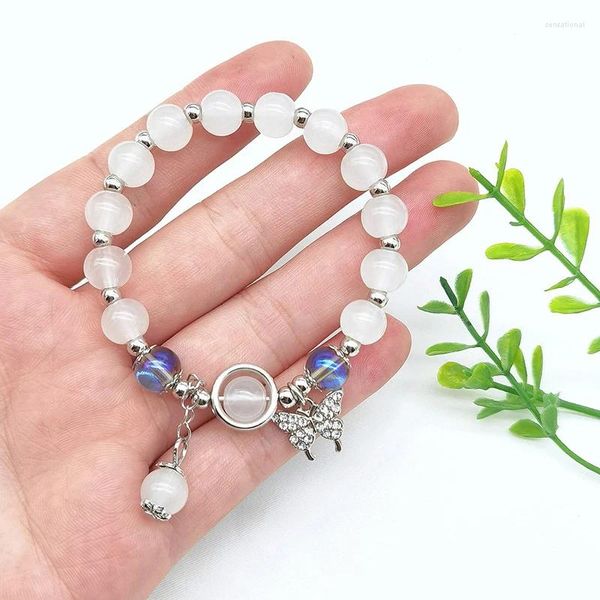 Imitação de moda de fita opala butterfly moon pedra de cristal bracelete feminino jóias presentes