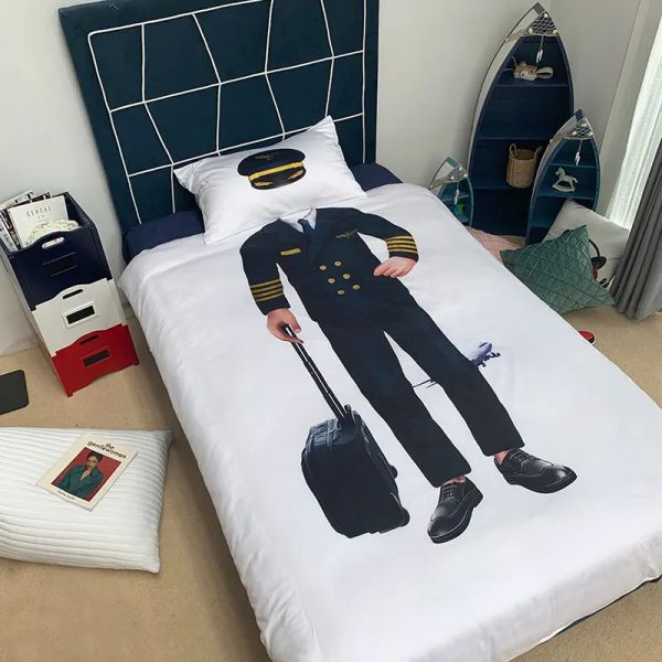 Set di biancheria da letto per bambini con polizia 3d e cani da letto per bambini, copertura del piumone per pompiere morbida per il foglio da letto da sogno per bambini per bambini regalo di Natale