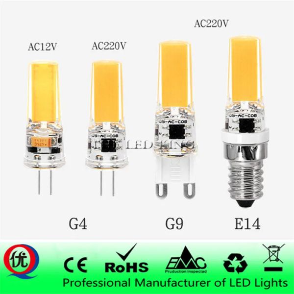 LED G4 G9 E14 LAMP BULLB AC/DC DIMP 12V 220 V 3W 6W 9W 12W COB SMD LED LEGING Leuchten Ersetzen Sie Halogen -Scheinwerfer Kronleuchter